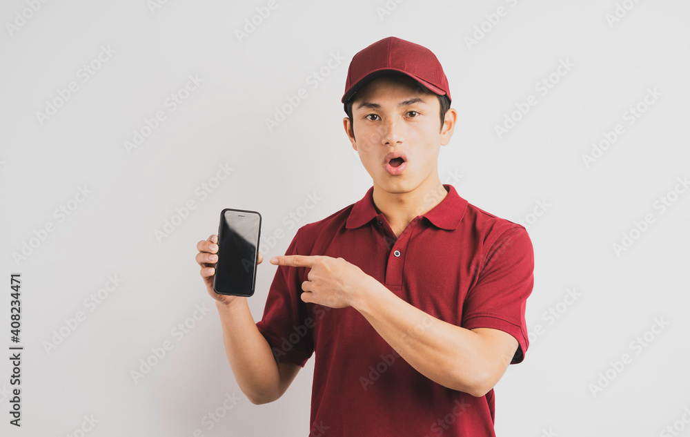 Delivery man holding phone in background Delivery man holding phone in background
