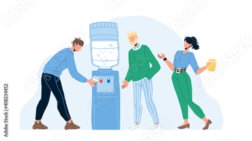 People Drinking Fresh Water From Cooler Vector
