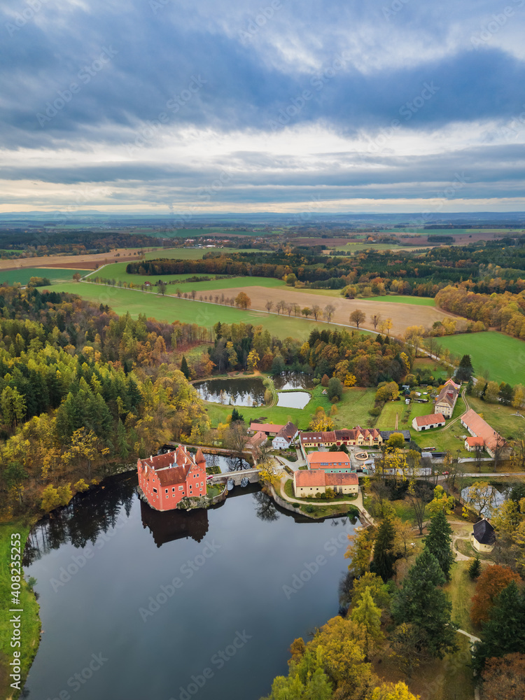 Castle Cervena Lhota in Czech Republic - aerial view