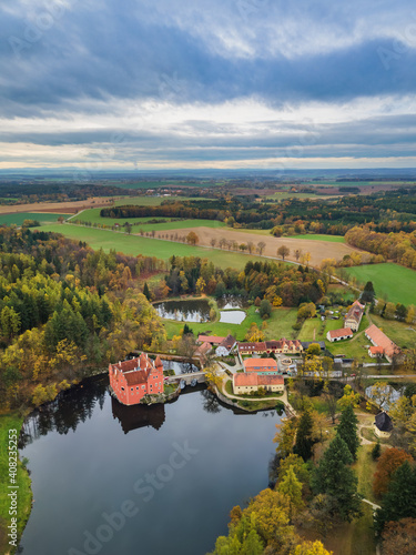 Castle Cervena Lhota in Czech Republic - aerial view