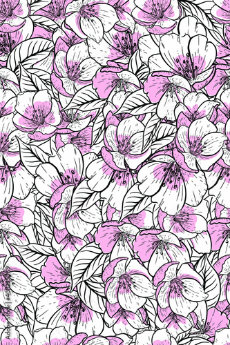 Seamless pattern with cherry blossoms flower. Sakura. background, print.