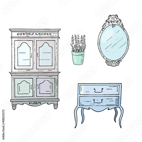 Set of isolated retro pieces of furniture.