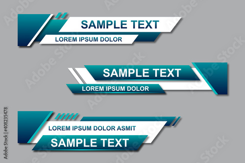 Three geometric lower third banners set design. Modern geometric lower third banner template design. Colorful lower thirds set template vector. Modern, simple, clean design style