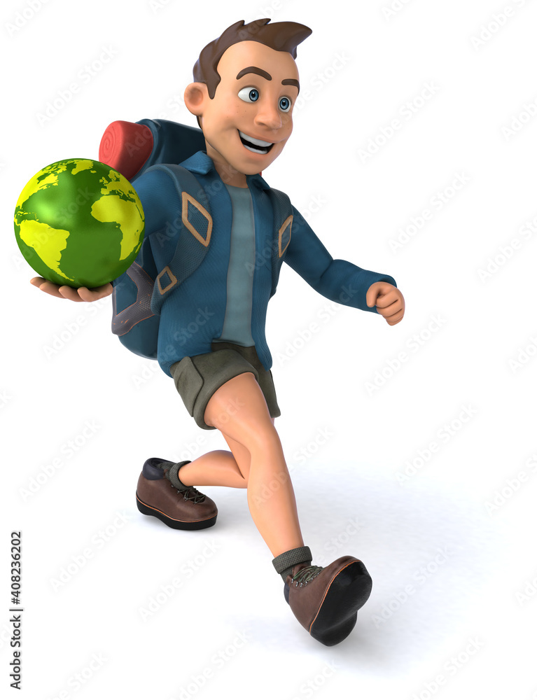 Fun illustration of a 3D cartoon backpacker Fun illustration of a 3D cartoon backpacker