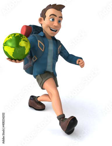 Fun illustration of a 3D cartoon backpacker