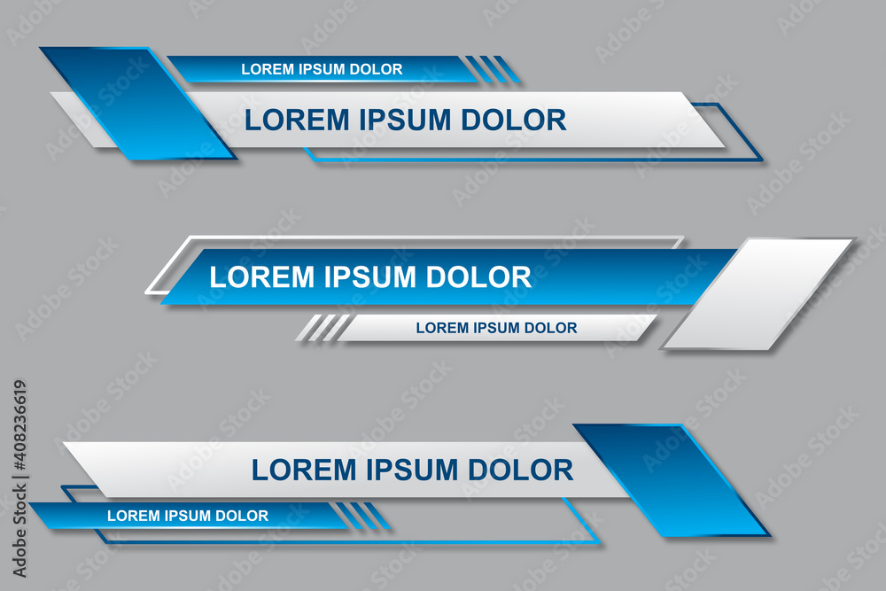 Three geometric lower third banners set design. Modern geometric lower third banner template design. Colorful lower thirds set template vector. Modern, simple, clean design style Three geometric lower third banners set design. Modern geometric lower third banner template design. Colorful lower thirds set template vector. Modern, simple, clean design style