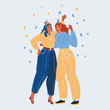 Vector illustration of celebration people. Happy women get together to party on white background.