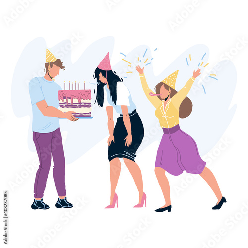 Happy Birthday Party Celebrating People flat Vector