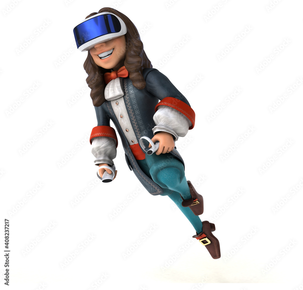 Fun 3D Illustration of a baroque gentleman with a VR Helmet Fun 3D Illustration of a baroque gentleman with a VR Helmet