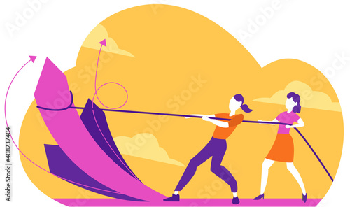 Flat vector illustrations of business women who increase the ranking of business