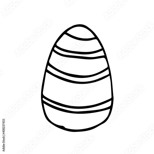 Vector easter egg doodle on white background isolated. Egg with a pattern in the form of stripes