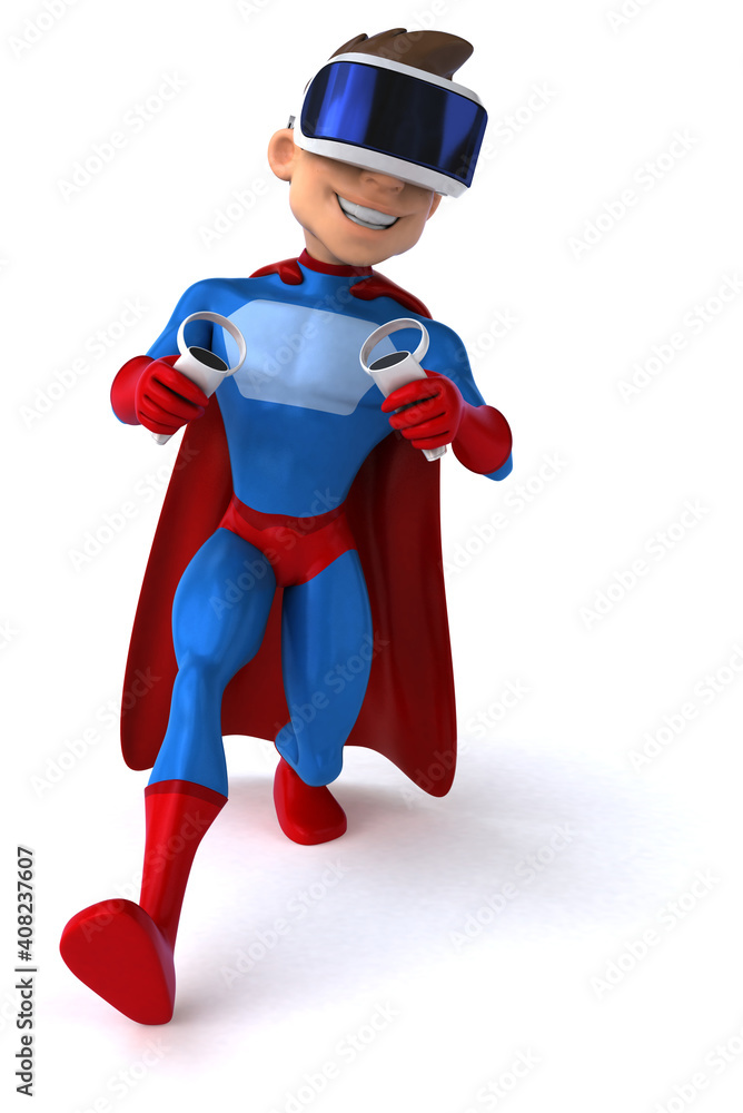 Fun 3D Illustration of a superhero with a VR Helmet Fun 3D Illustration of a superhero with a VR Helmet