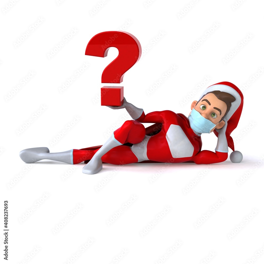Fun 3D illustration of a cartoon Santa Claus with a mask Fun 3D illustration of a cartoon Santa Claus with a mask