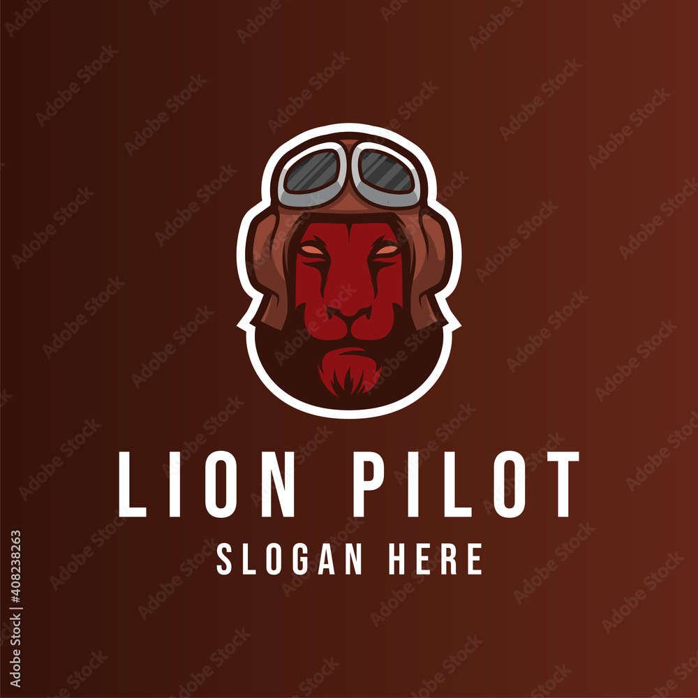 Lion pilot e-sport logo template Premium Vector