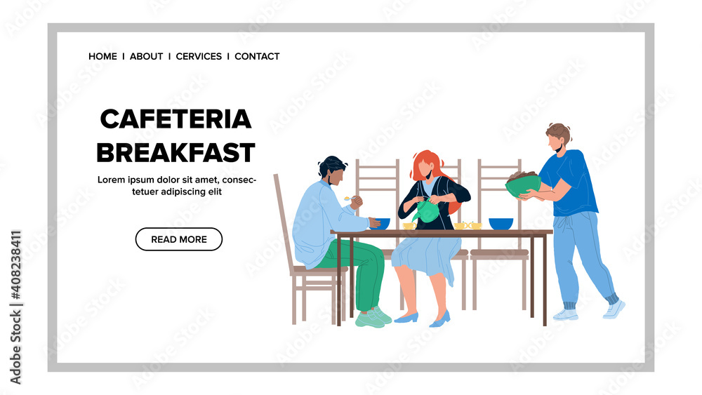 Cafeteria Breakfast Have Family Together Vector flat Cafeteria Breakfast Have Family Together Vector flat