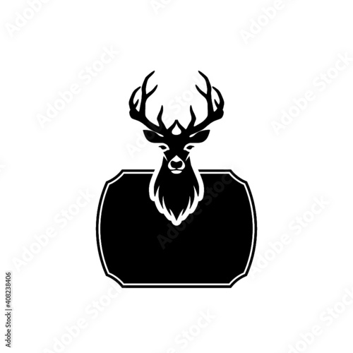Hunting trophy board with deer head isolated on white background