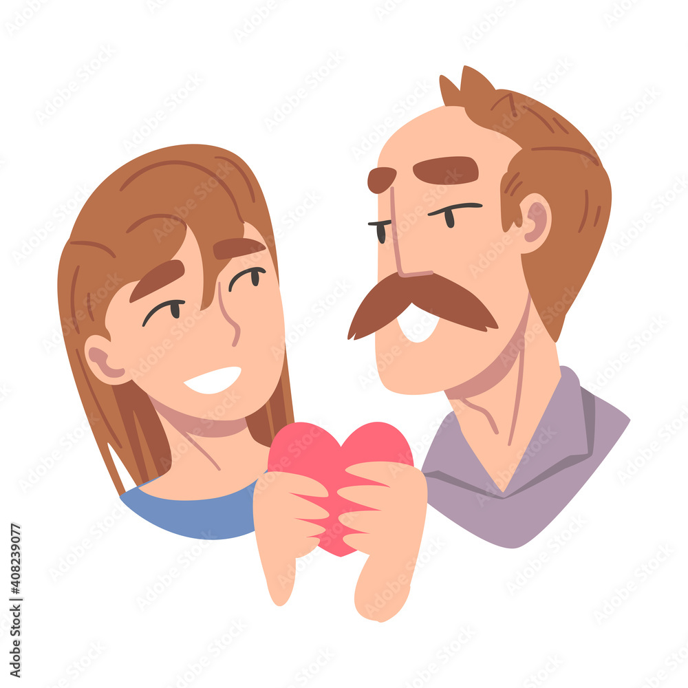 Young Couple in Love Holding Heart Vector Illustration Young Couple in Love Holding Heart Vector Illustration