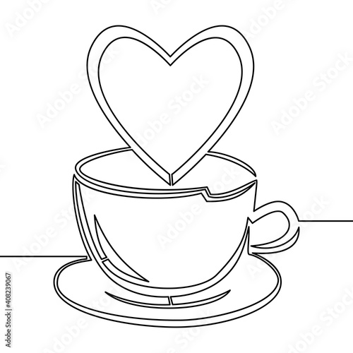 Continuous line drawing cup with heart concept