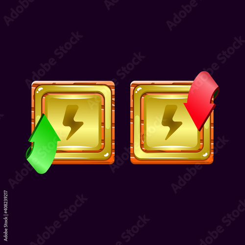 set of game ui wooden jelly magic power up with energy icon for gui asset elements vector illustration