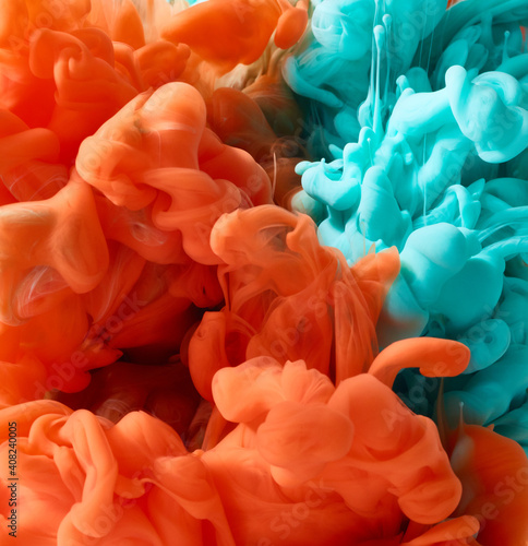 Blue and orange watercolor splash background