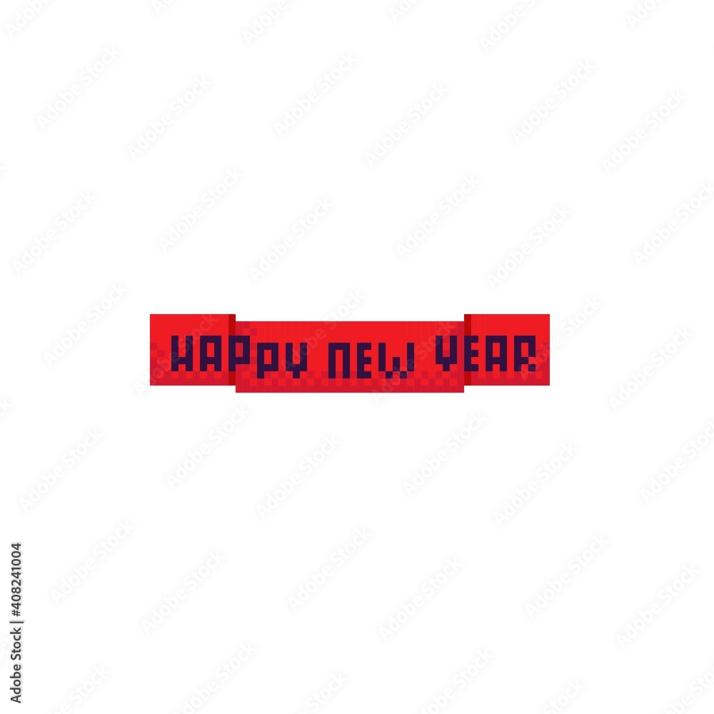 Banner Happy new year pixel art. Label Happy new year. Vector illustration. Banner Happy new year pixel art. Label Happy new year. Vector illustration.
