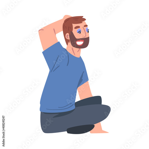 Young Bearded Man Sitting and Scratching His Head Thinking or Making Decision Vector Illustration