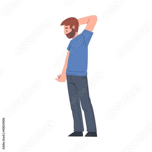 Bearded Man Standing and Scratching His Head Thinking or Making Decision Vector Illustration