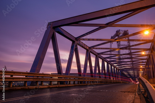 Road on a steel truss bridge