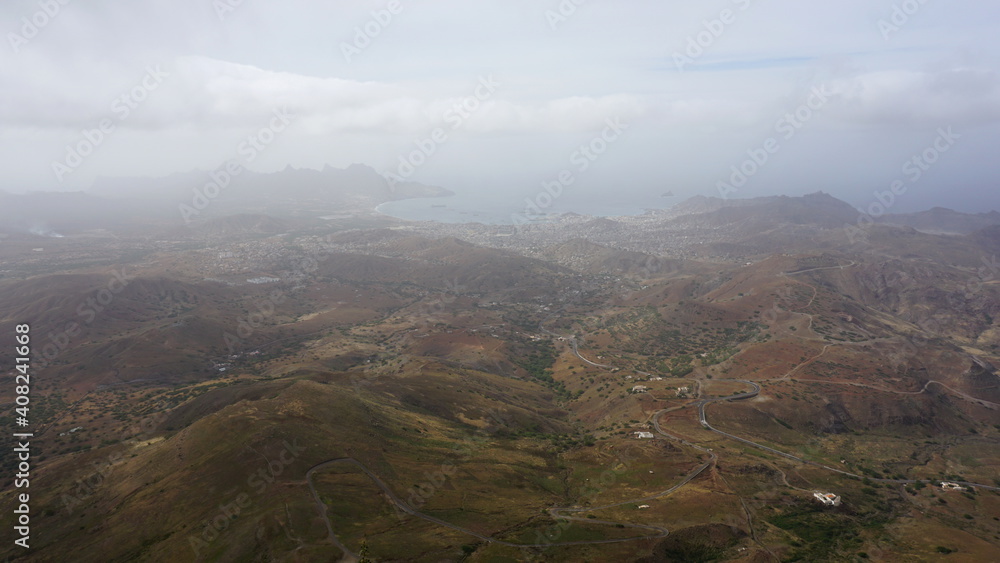 the view of Mindelo from the top of the Monte Verde, on the island Santo Antao, Cabo Verde, in the month of December the view of Mindelo from the top of the Monte Verde, on the island Santo Antao, Cabo Verde, in the month of December