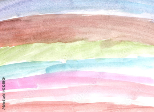 Watercolor background. Colored lines and stripes in pastel shades and on a white background. Abstraction.