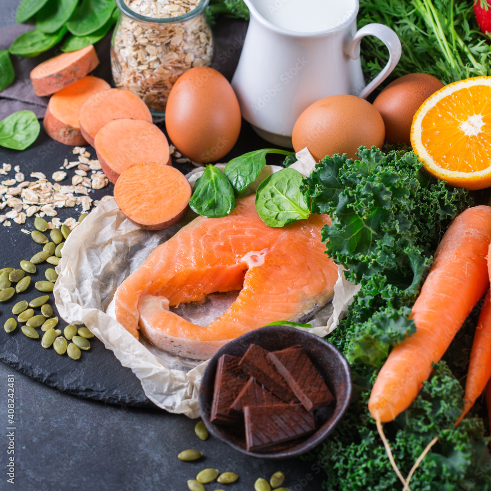 Αυτοκόλλητο Asthma, respiratory relieving food rich in vitamin d, beta-carotene, magnesium