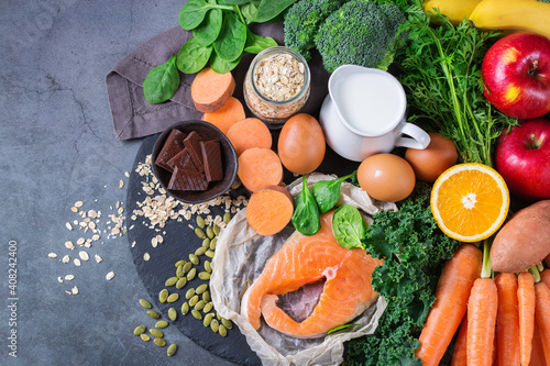 Photos Asthma, respiratory relieving food rich in vitamin d, beta-carotene, magnesium
