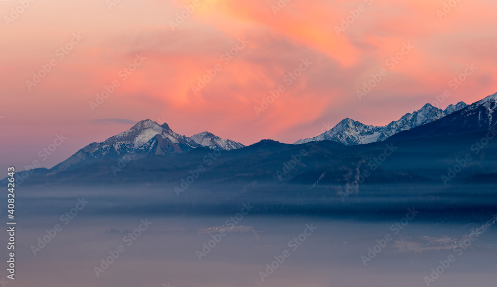 Beautiful, misty sunrise in the mountains-Tatra Mountains, Poland