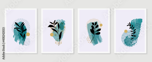 Luxury gold abstract arts background. Wall arts vector. Japanese oriental style abstract arts with gold texture and brush design for wall framed prints, canvas prints, poster, home decor, cover and wa