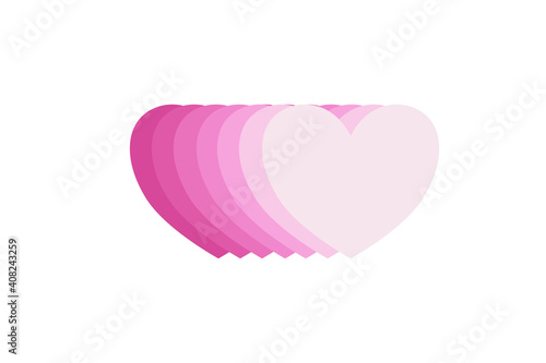 Valentine concept background: step pink pastel-colored of heart overlay paper like in the white background