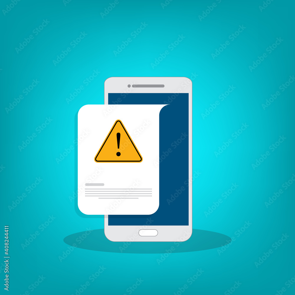 Mobile phone with a warning sign Mobile phone with a warning sign