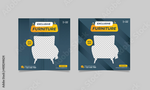 Furniture sale social media post and square banner set