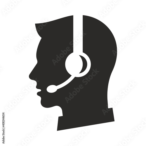 Male call center operator. Customer support icon. Call center. Vector icon isolated on white background.