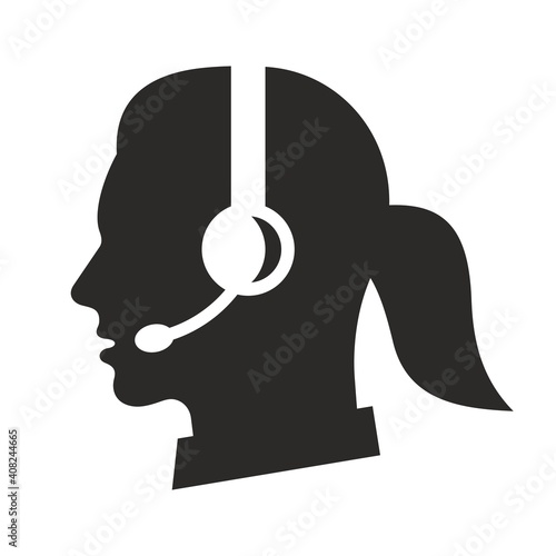 Female call center operator. Customer support icon. Call center. Vector icon isolated on white background.