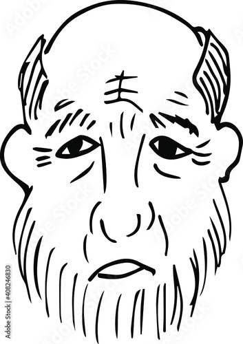 Vector drawing of grandfather's face. Portrait of grandfather.