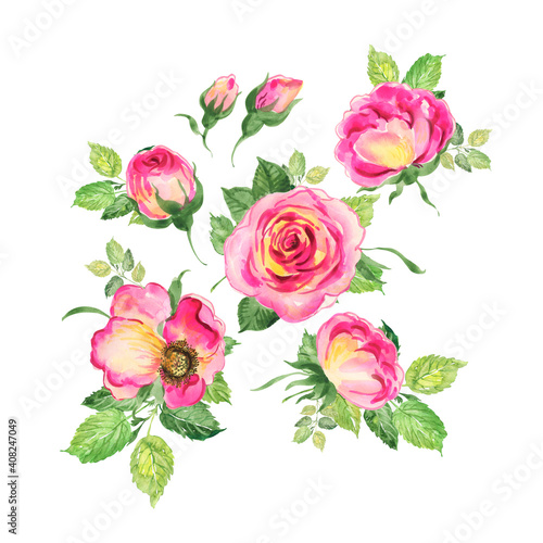  Abstract illustration of painted roses with foliage © Irina Chekmareva
