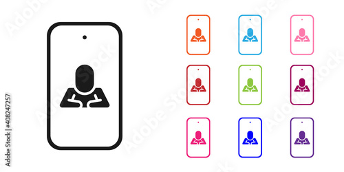 Black Online psychological counseling distance icon isolated on white background. Psychotherapy, psychological help, psychiatrist online consulting. Set icons colorful. Vector.