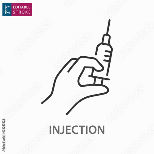 Injection line icon on white background. Editable stroke.
