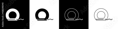 Set Dental floss icon isolated on black and white background. Vector.