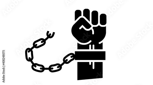 Black man s fist, human hands raised up, art concept of resistance, strength, majority, fight, defending rights of society. Broken chains, freedom from shackles Vector Isolated line illustration