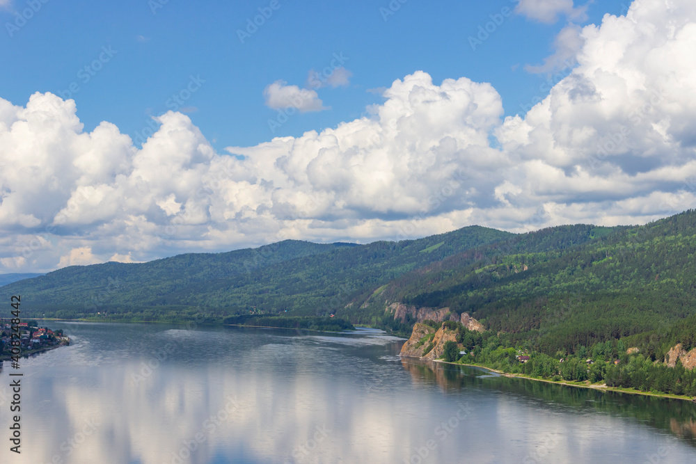 The Yenisei River in Krasnoyarsk. One of the greatest rivers in the world in the Russian Siberian taiga.