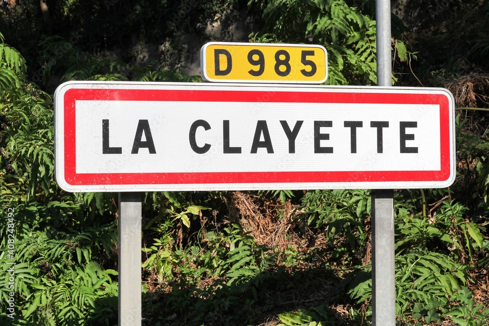 Fototapeta premium La Clayette city road sign in Burgundy, France