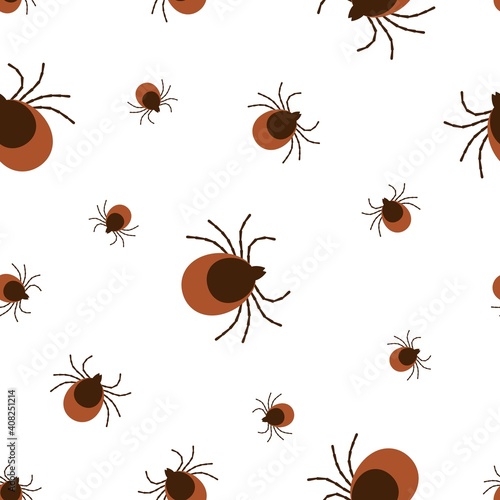 Vector realistic isolated seamless pattern with tick insects for decoration and covering on the white background. Flat illustration. Concept of mite insect danger