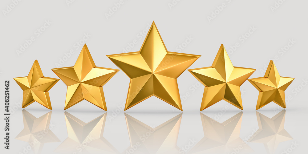 Gold five star quality rating with reflection isolated on gray. Clipping path included Gold five star quality rating with reflection isolated on gray. Clipping path included