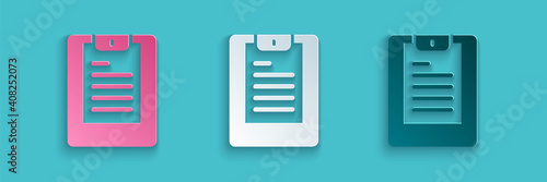 Paper cut Server, Data report icon isolated on blue background. Paper art style. Vector.
